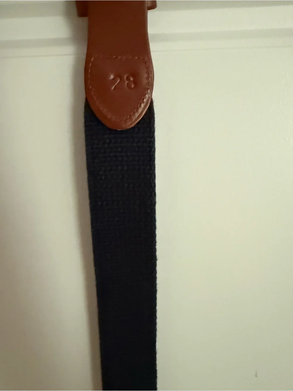 Children's Navy Bow Embroidered Strap with Brown Trim